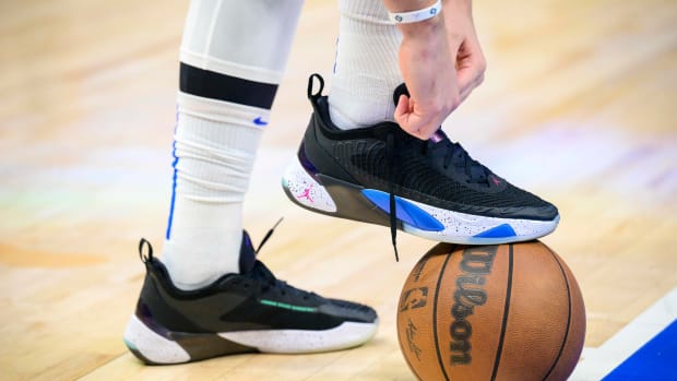 Luka Doncic wearing the Jordan Luka 1 during the NBA Playoffs.
